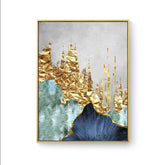 TPFLiving Leinwandbild Kunstdruck - Nordic Art Abstrakte Strukturen Blau, Gold, Grau und Beige - OHNE Rahmen - Bilder Wohnzimmer - Modell TPFL-LW-62-MC